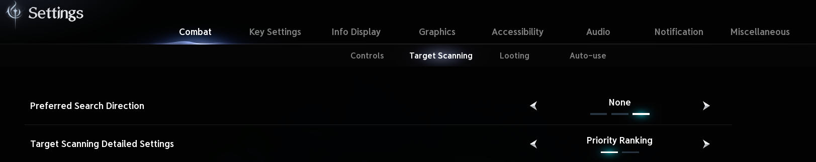 Combat → Target Scanning: direção de busca e prioridade de alvos