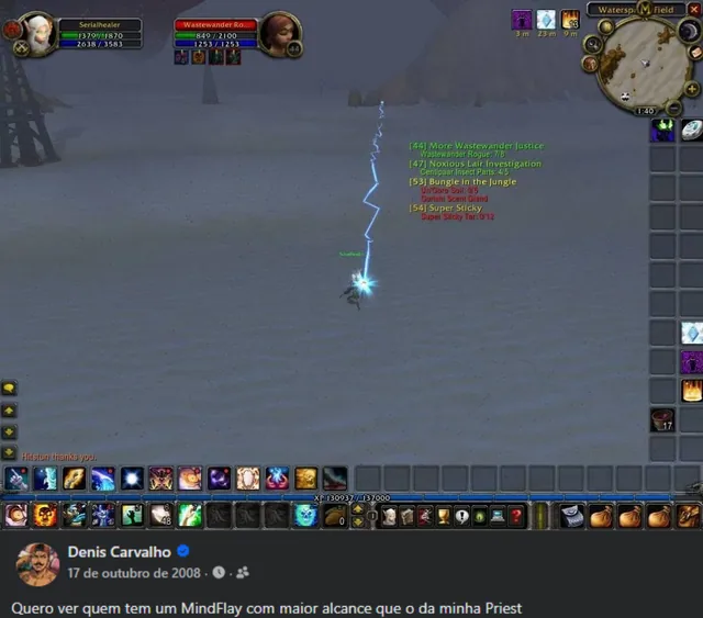 Registro de World of Warcraft com o nick Serialhealer e a publicação original